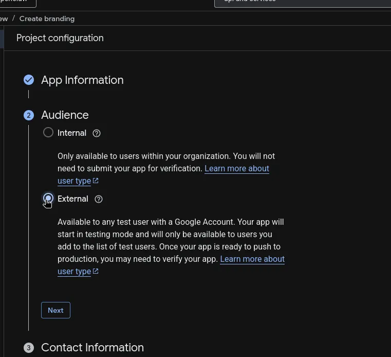 Choose External audience