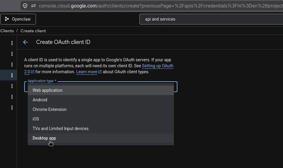 Download OAuth client JSON